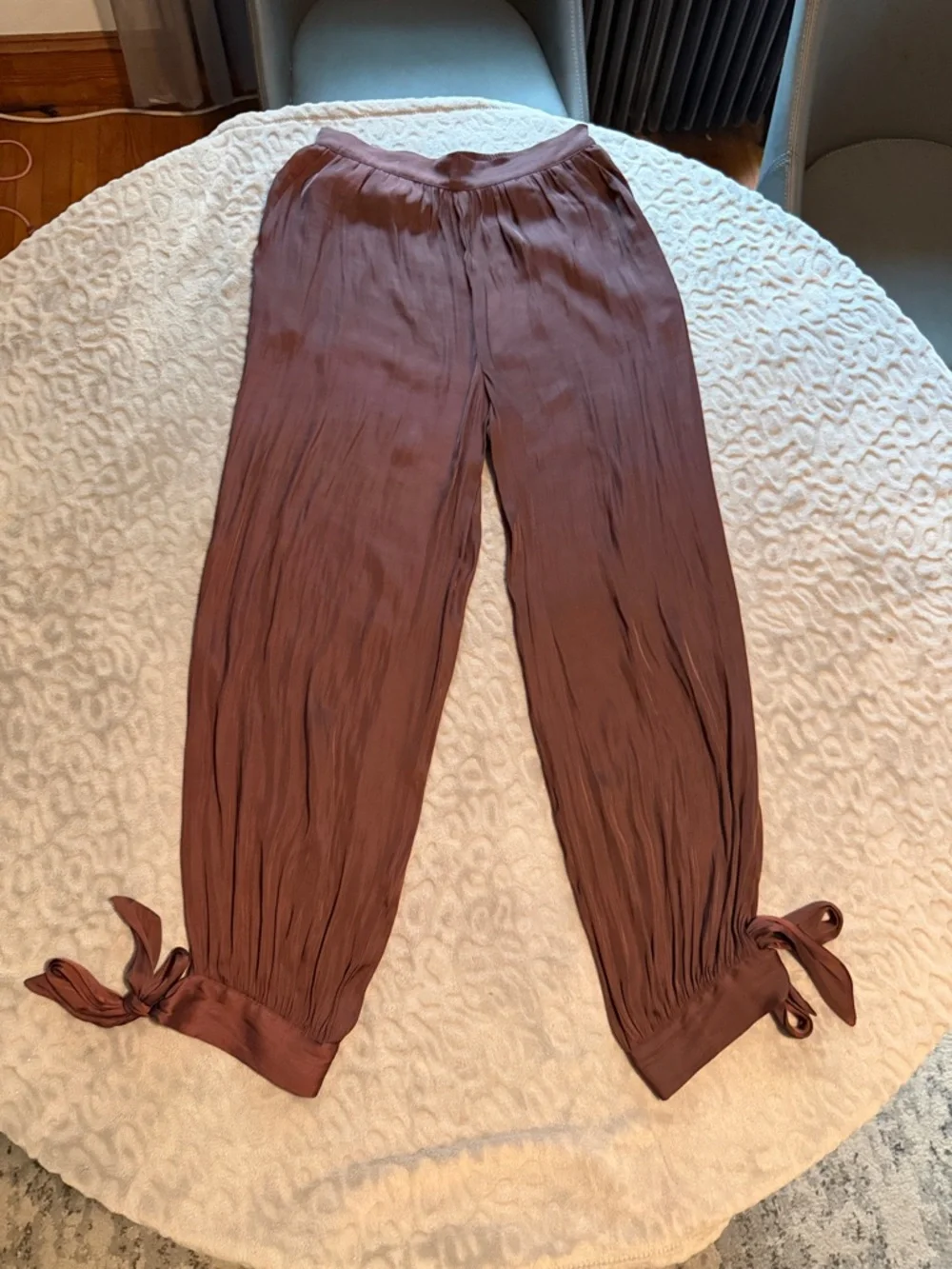 Camila Coelho Wide-Leg Tie Hem Pants in Brown